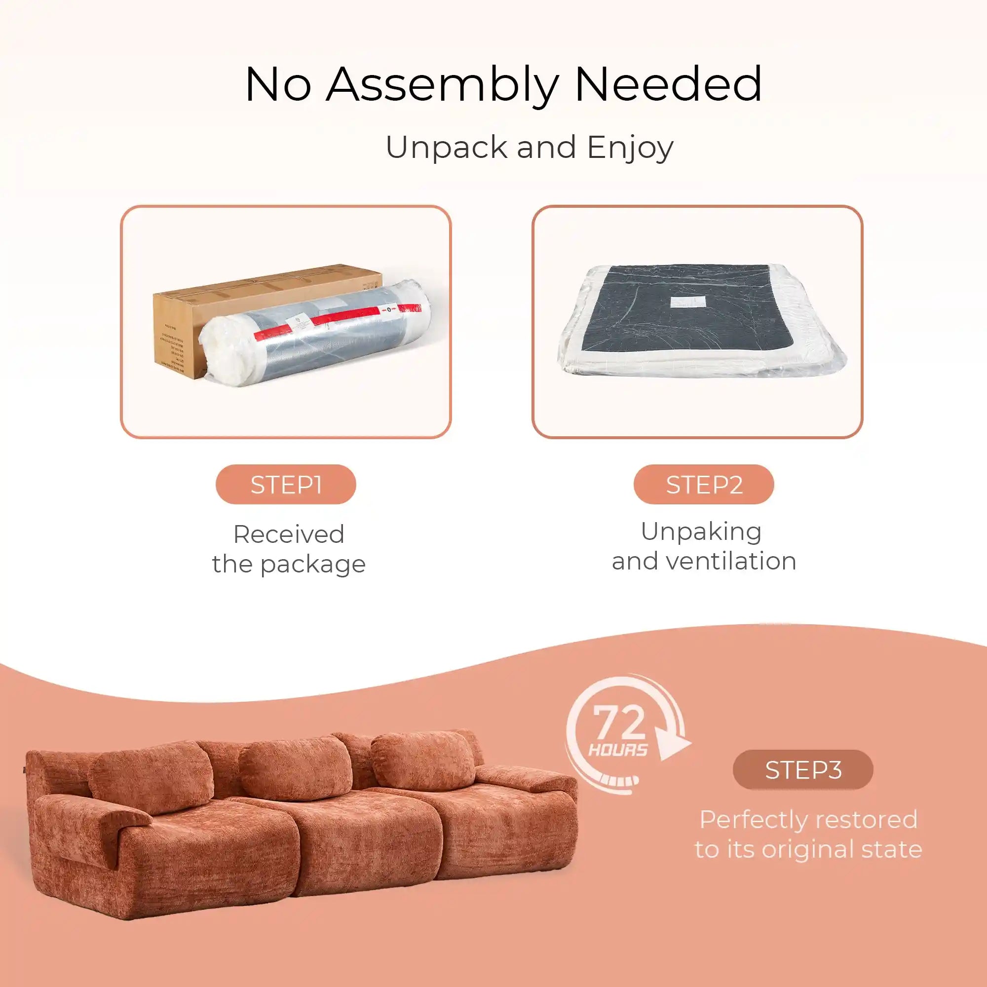 Nephele Wave-Shaped Compressed Sectional Sofa(3-Seater)
