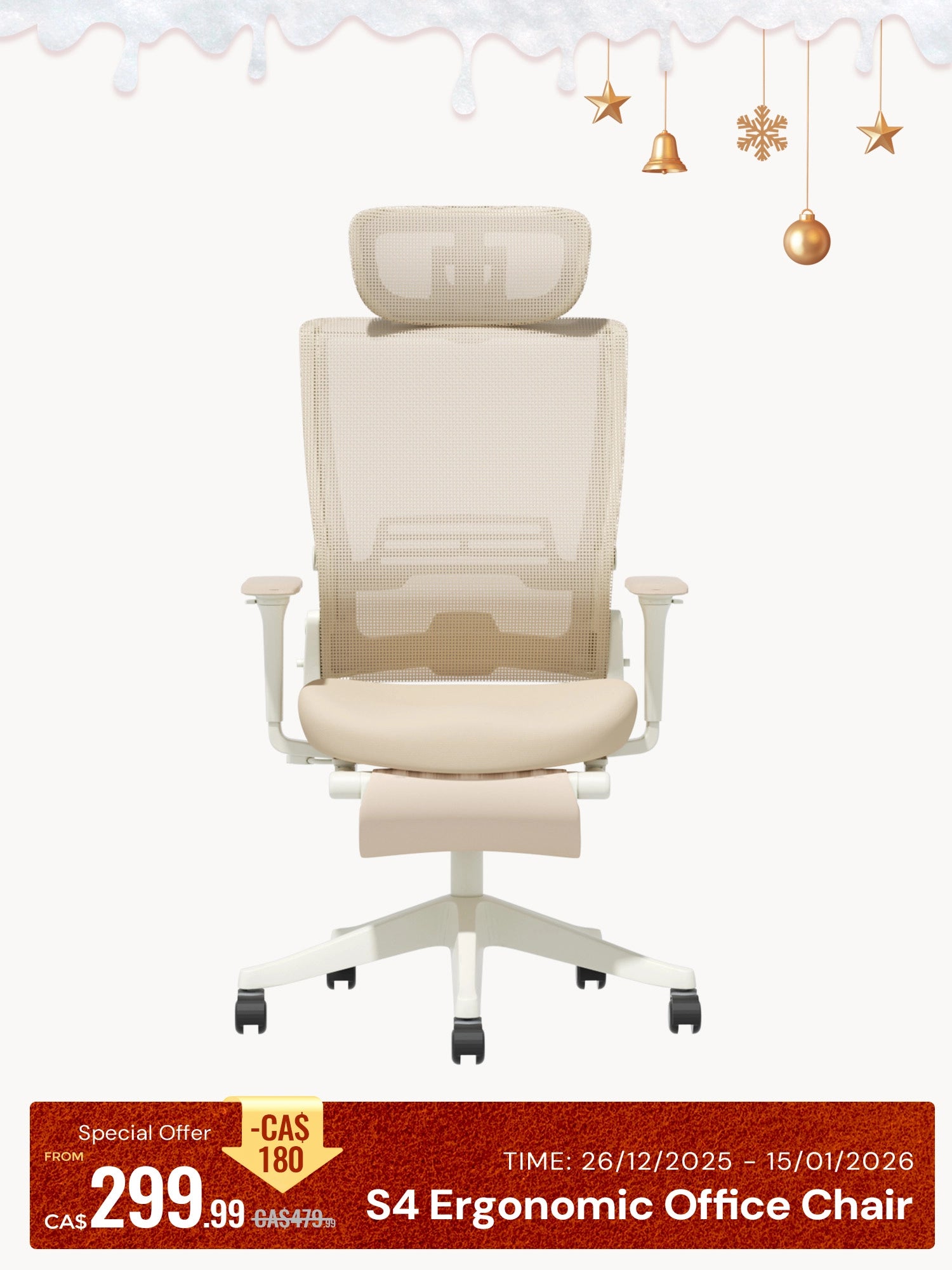 S4 Ergonomic Desk Chair with Foldable Backrest