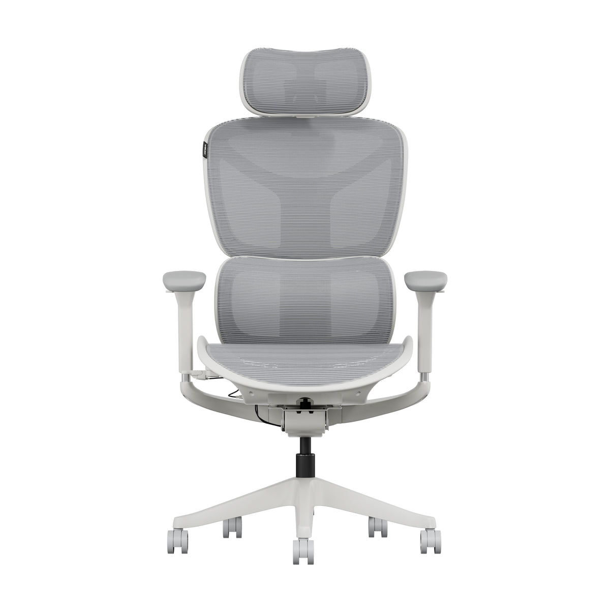 Light gray ergonomic office chair with mesh back and padded seat