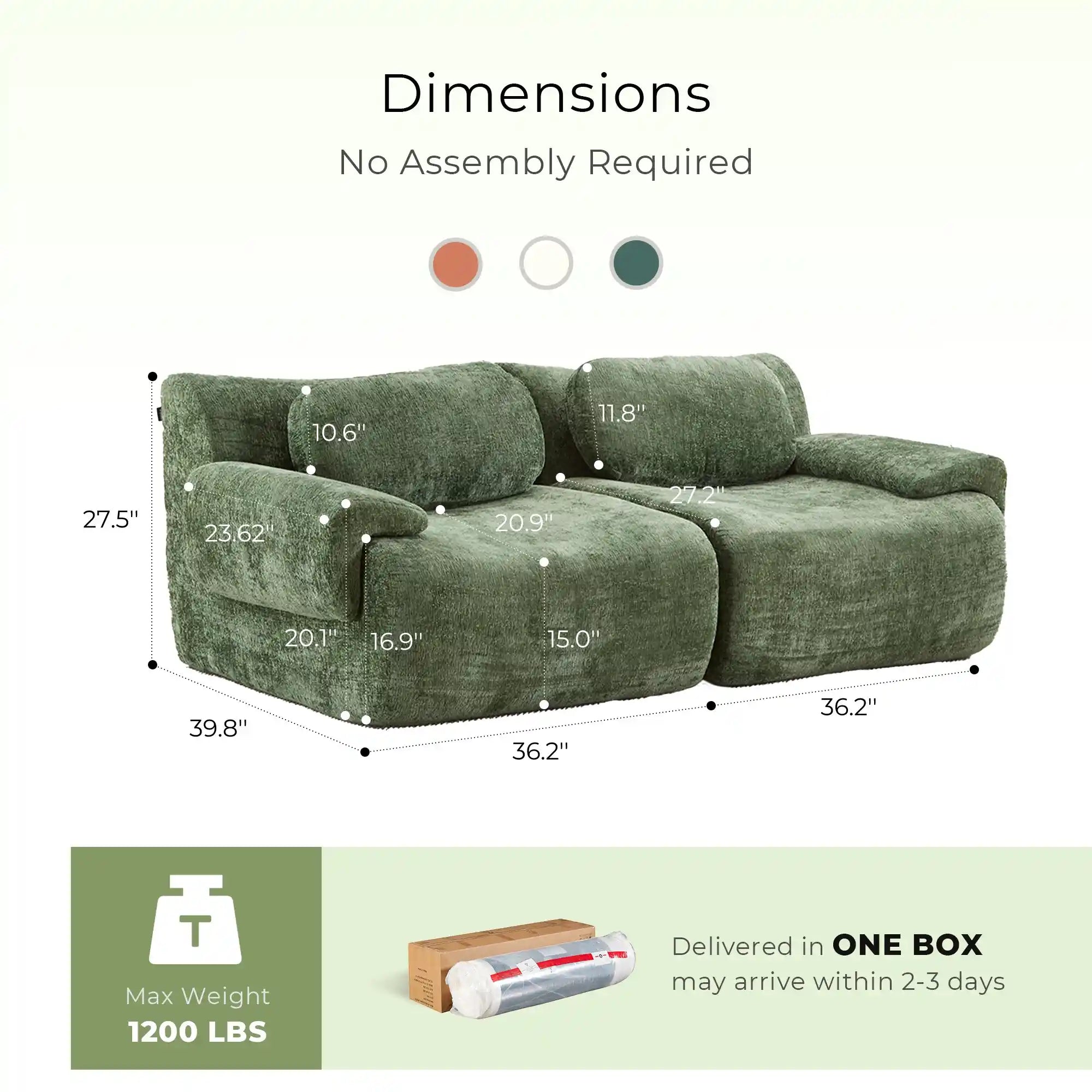 Selene Compressed Modular Sofa Bed-14.2" Seat Height
