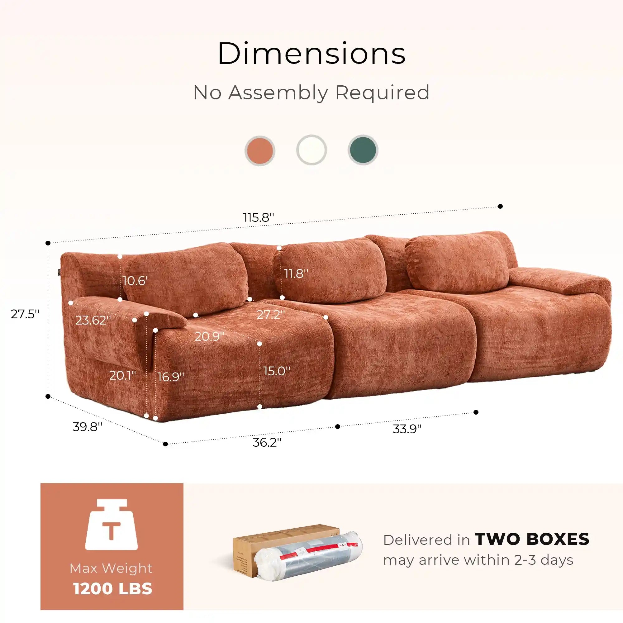Nephele Wave-Shaped Compressed Sectional Sofa(3-Seater)