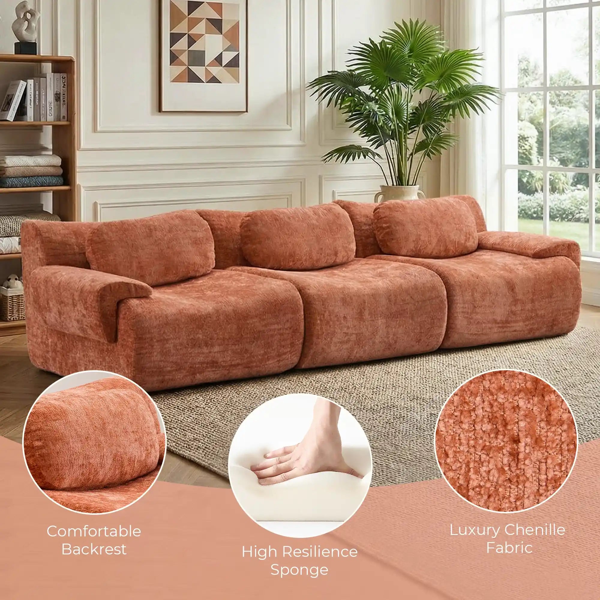 Nephele Wave-Shaped Compressed Sectional Sofa(3-Seater)