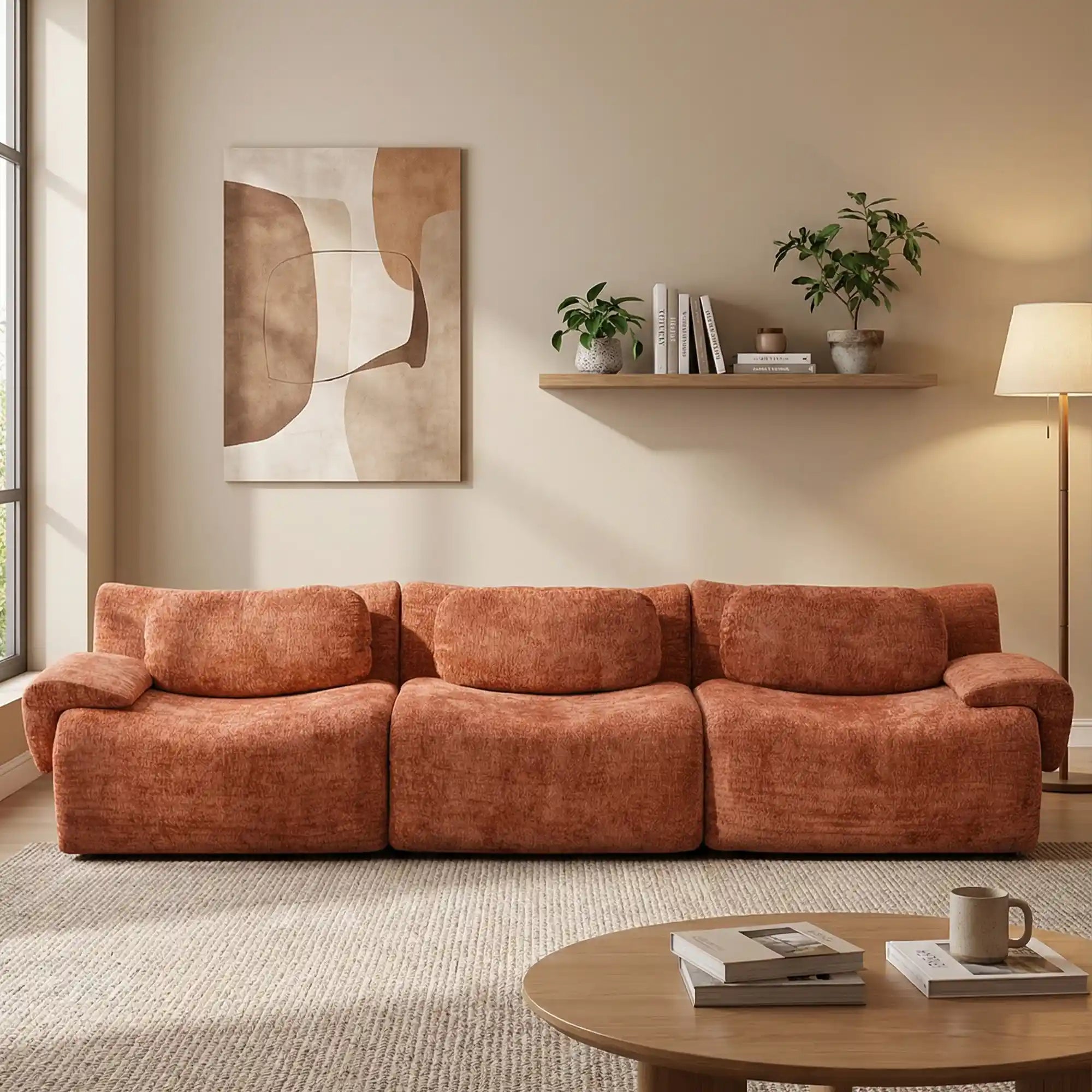 Nephele Wave-Shaped Compressed Sectional Sofa(3-Seater)