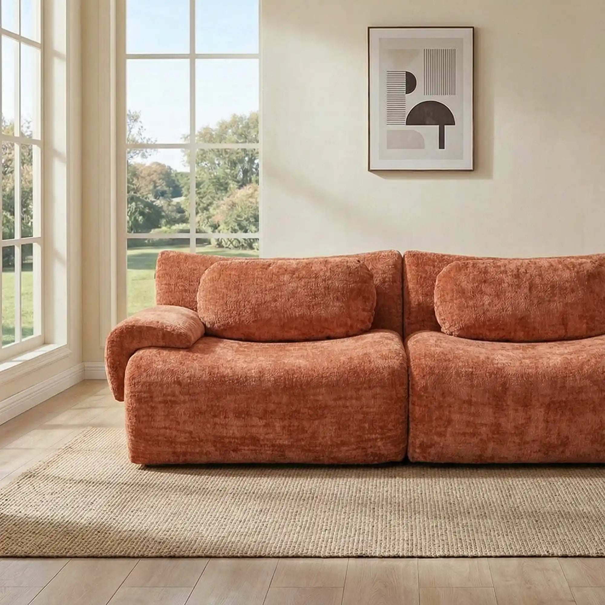 Nephele Wave-Shaped Compressed Sectional Sofa(3-Seater)