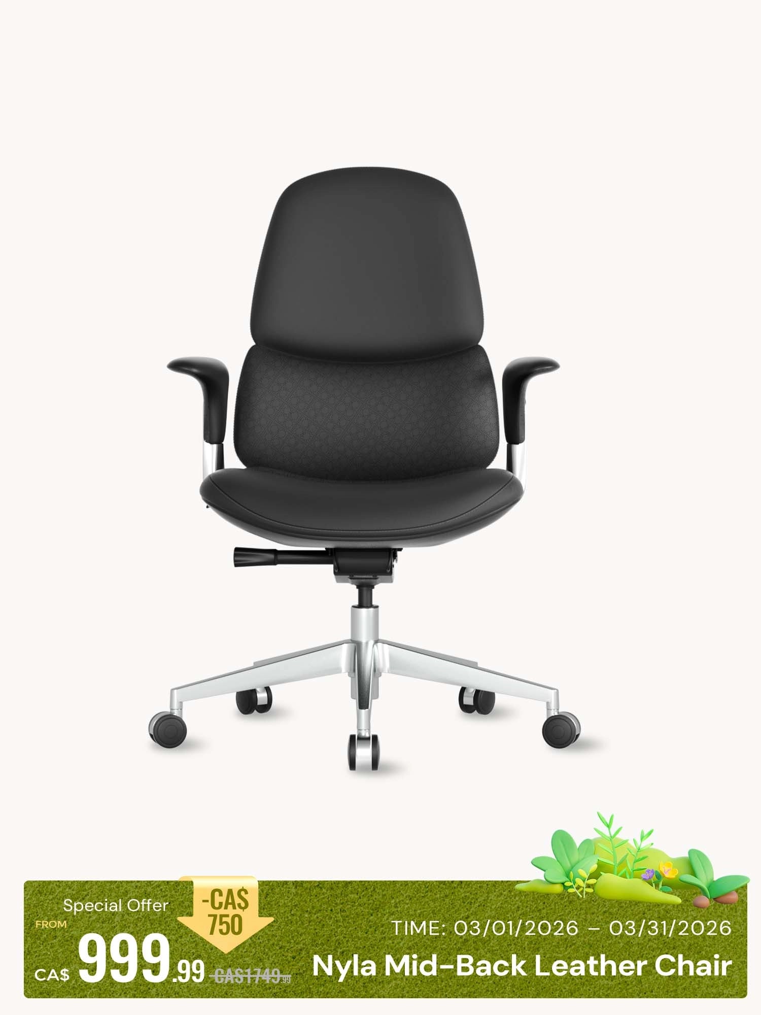 Nyla Mid-Back Leather Chair with Easy Adjustment