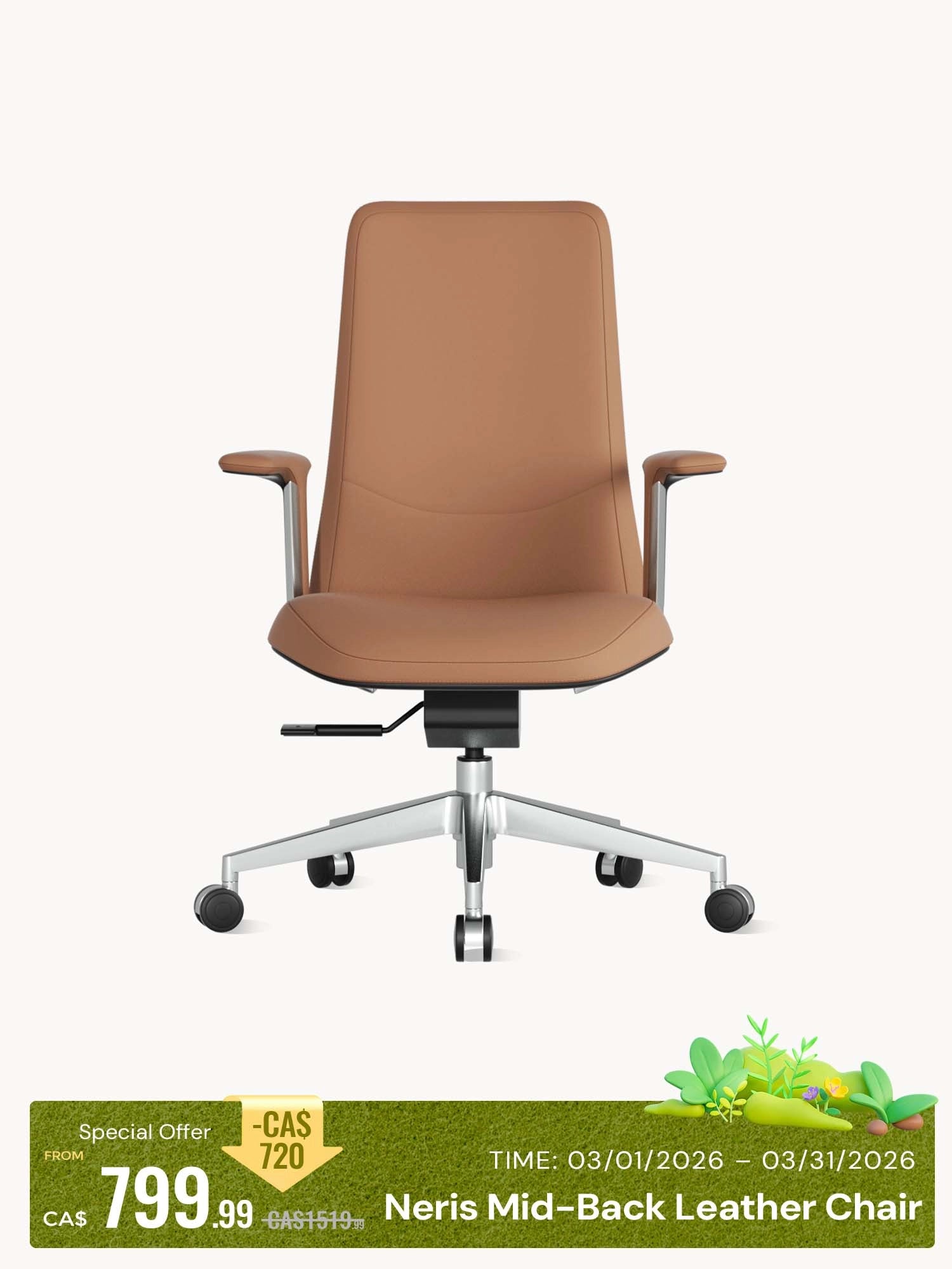 Neris Mid-Back Leather Office Chair with Best Value