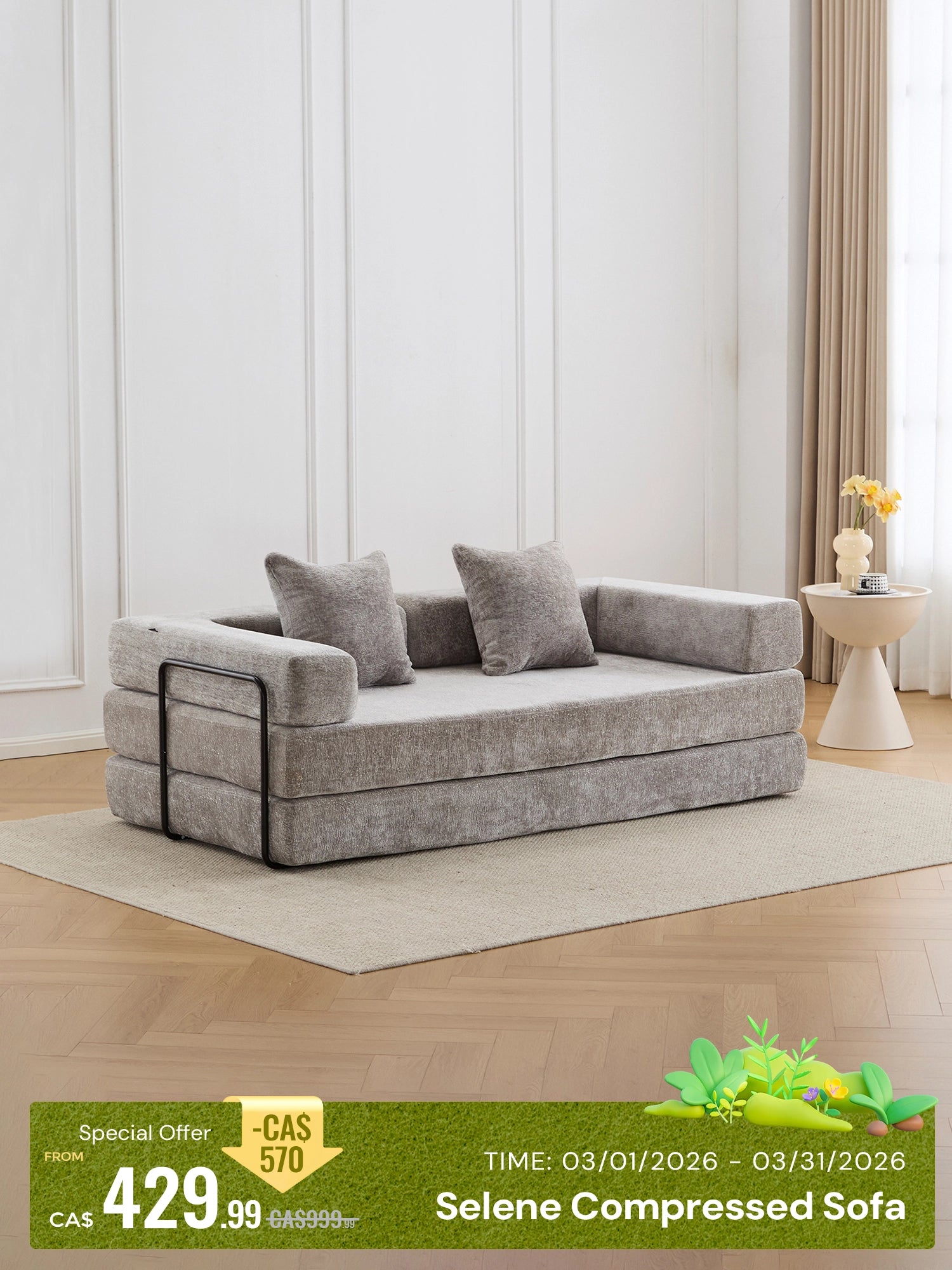 Selene Compressed Modular Sofa Bed-14.2" Seat Height
