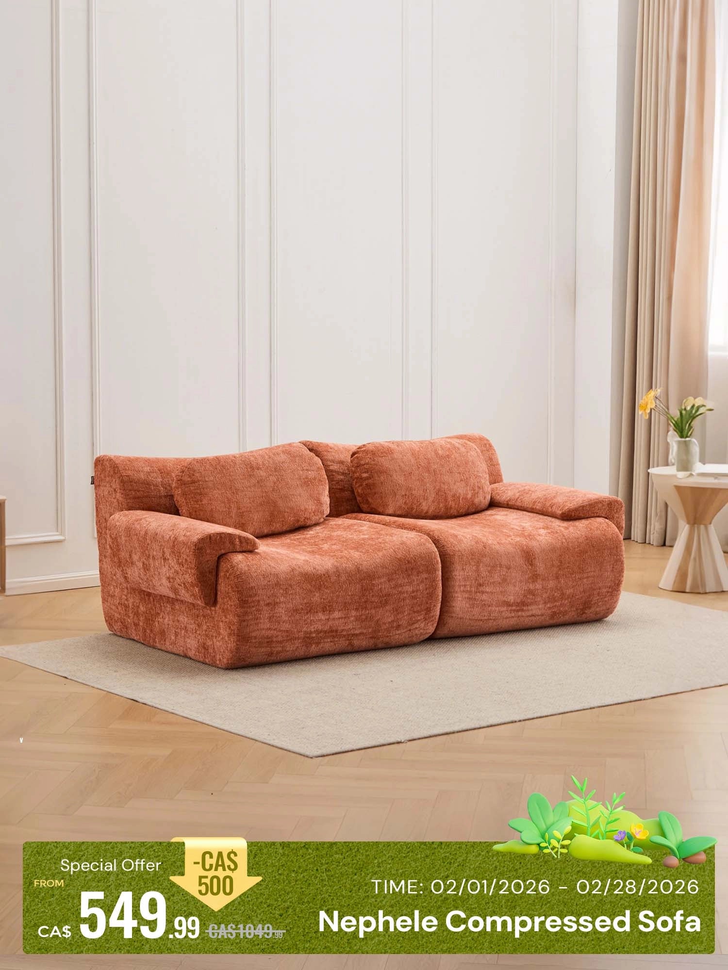 Nephele Wave-Shaped Compressed Sectional Sofa