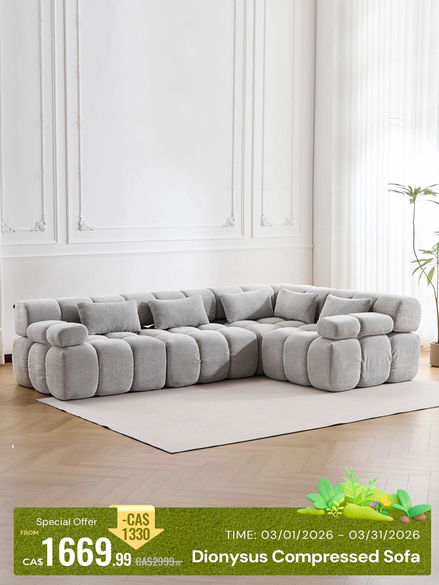 Dionysus Luxury Design Compressed Sectional Sofa