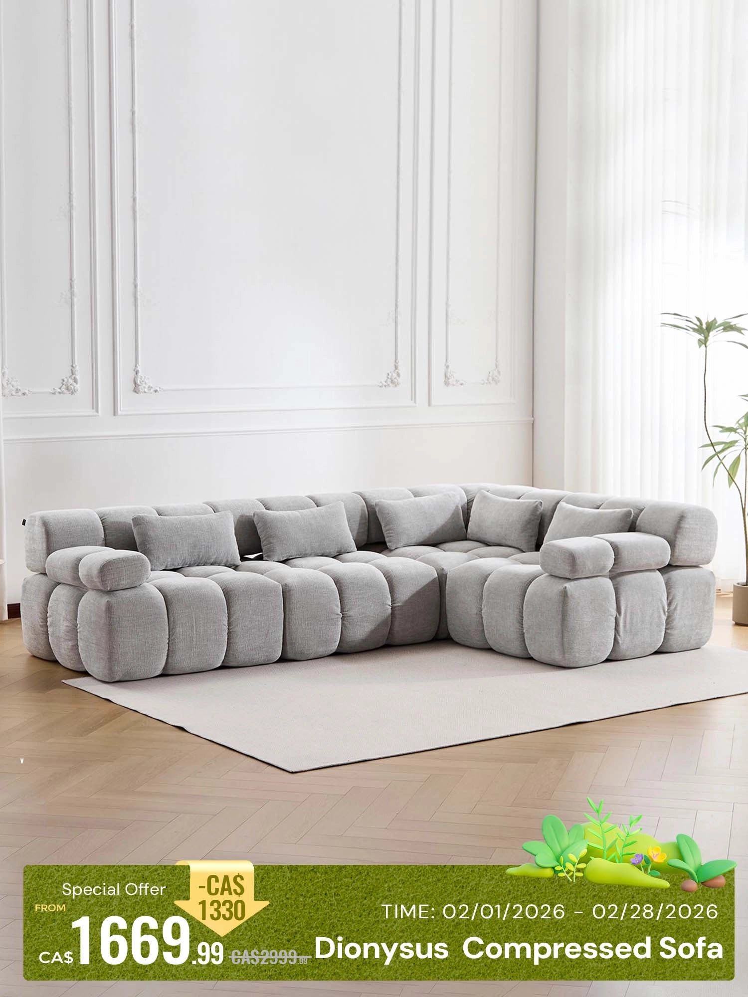 Dionysus Luxury Design Compressed Sectional Sofa