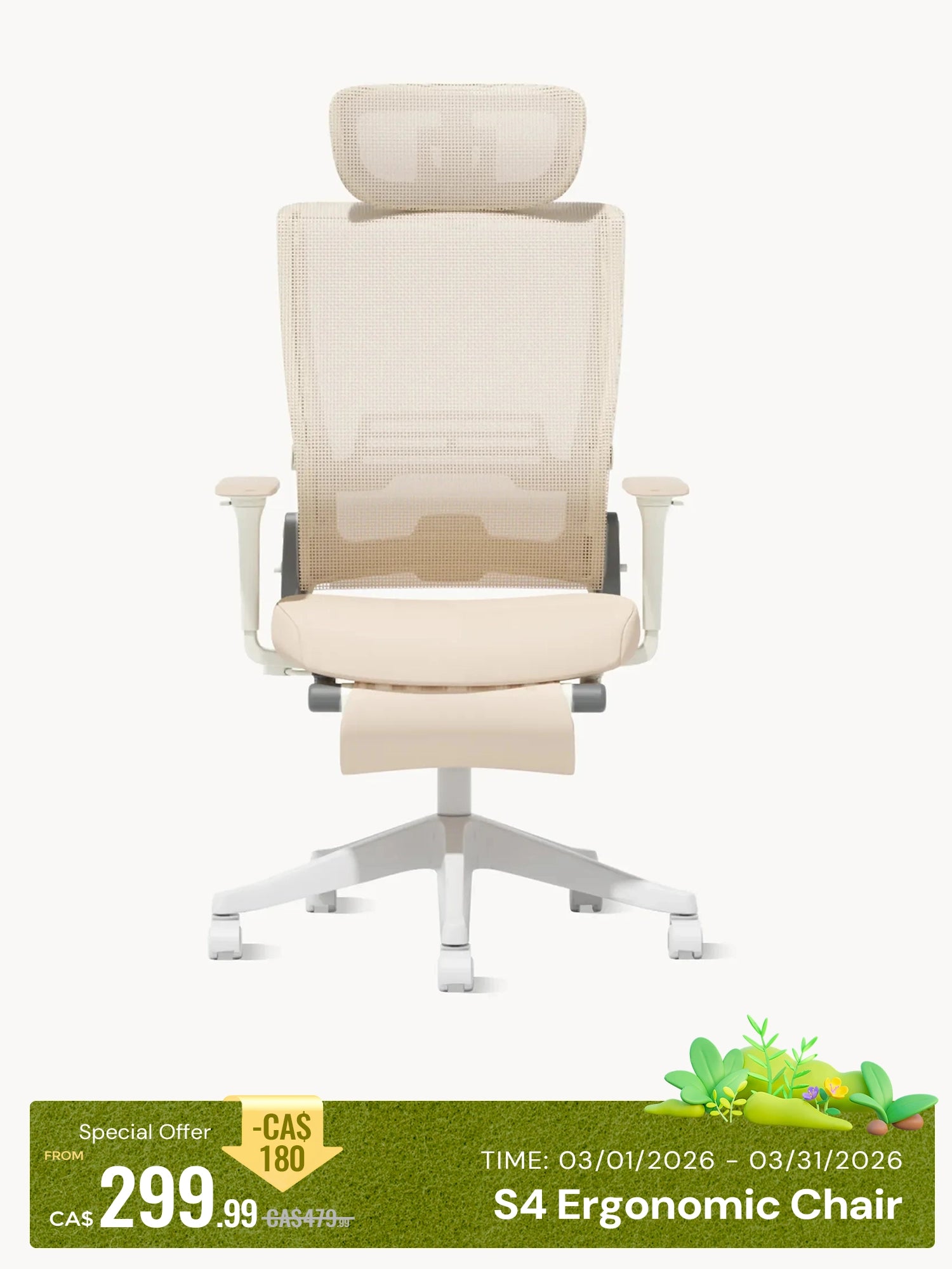 S4 Ergonomic Desk Chair with Foldable Backrest