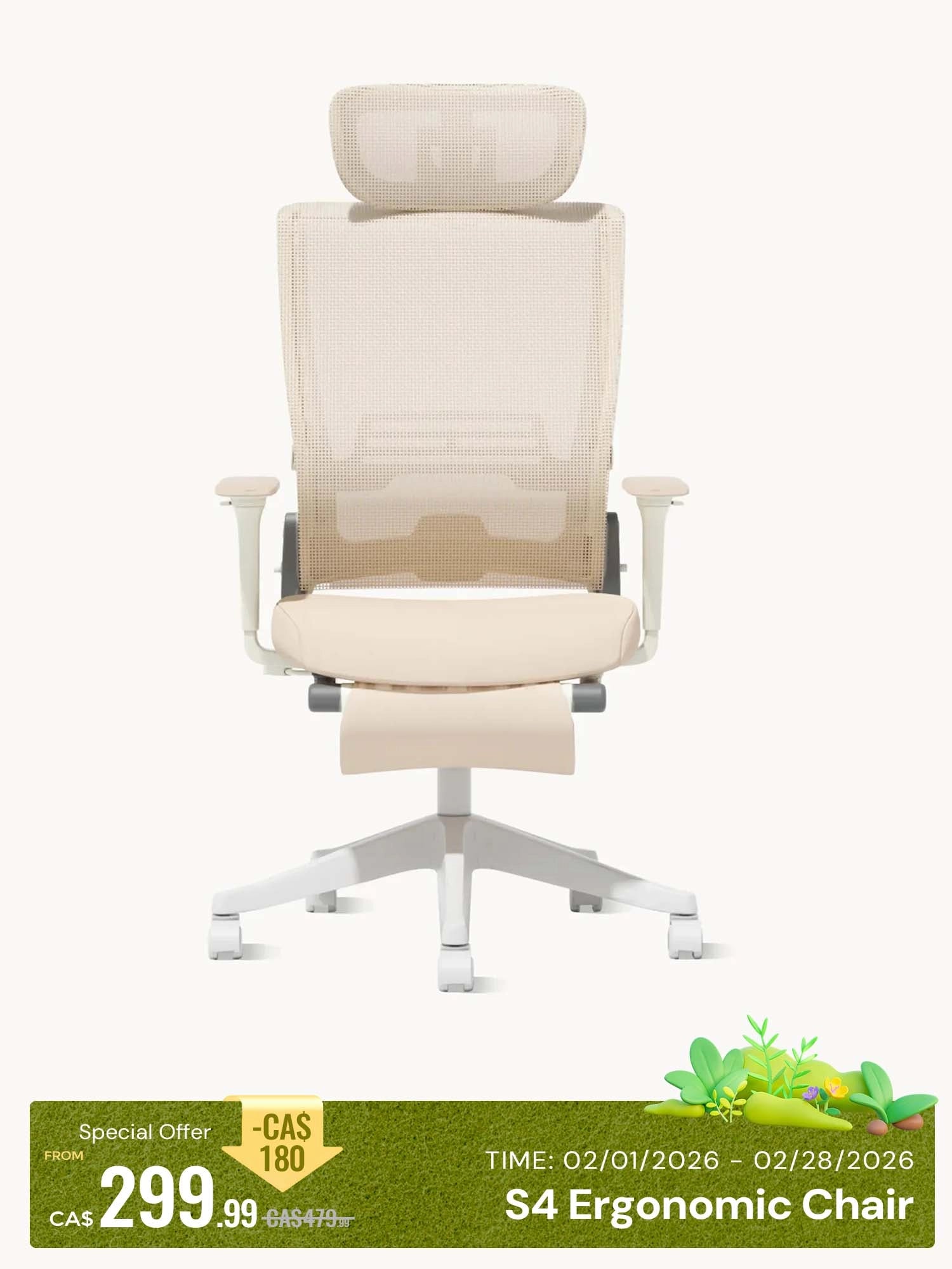 S4 Ergonomic Desk Chair with Foldable Backrest