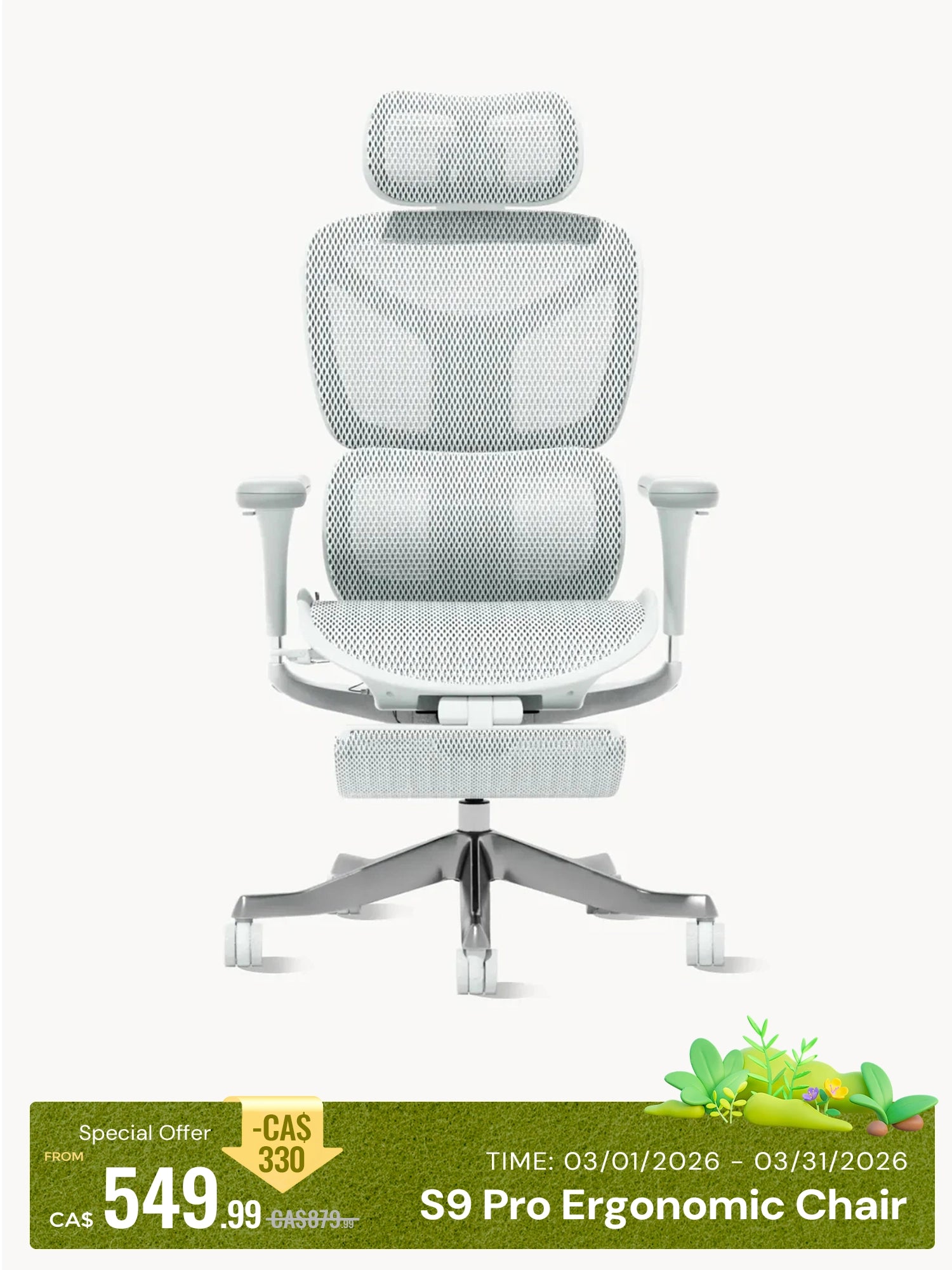 S9 Pro Ergonomic Office Chair with One-Touch Adjustment