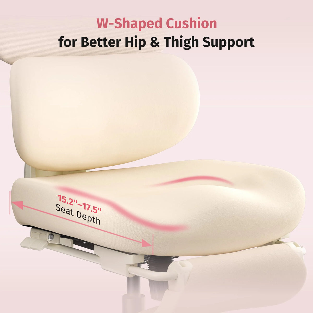 Cream ergonomic office chair seat and back cushion with W-shaped support profile
